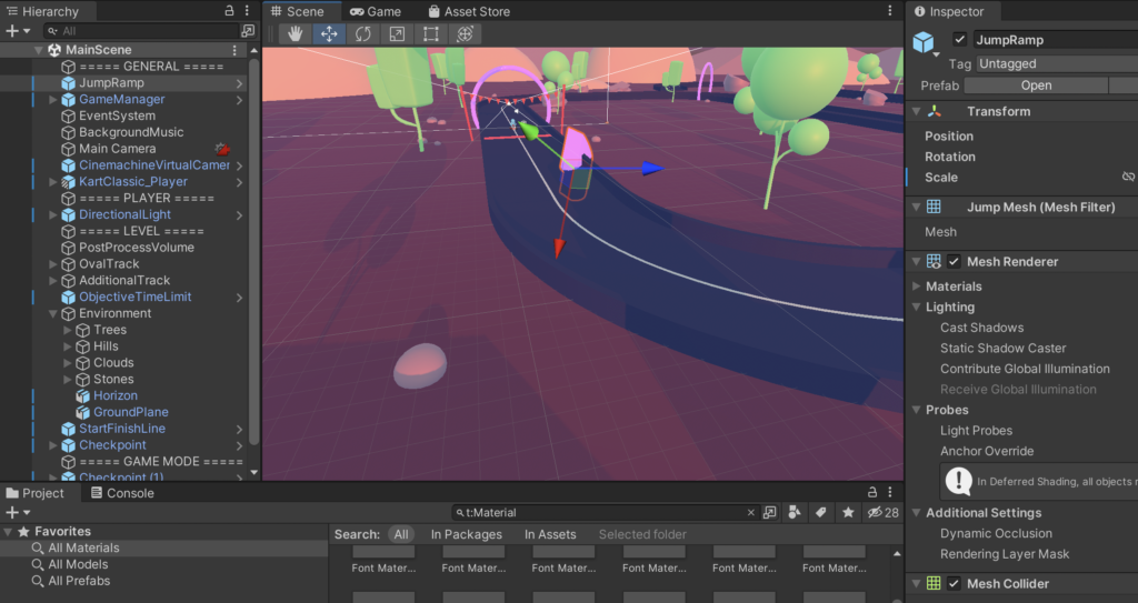 Editing the Karting Microgame in the Unity editor.