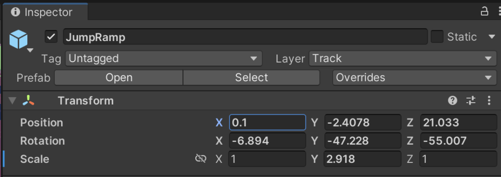 Subsection of the Unity editor inspector, where you can see various values for the object you have selected.
